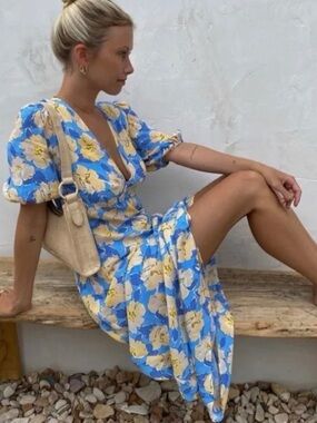 Rixo Poppy Azelea Bloom V neck Maxi dress